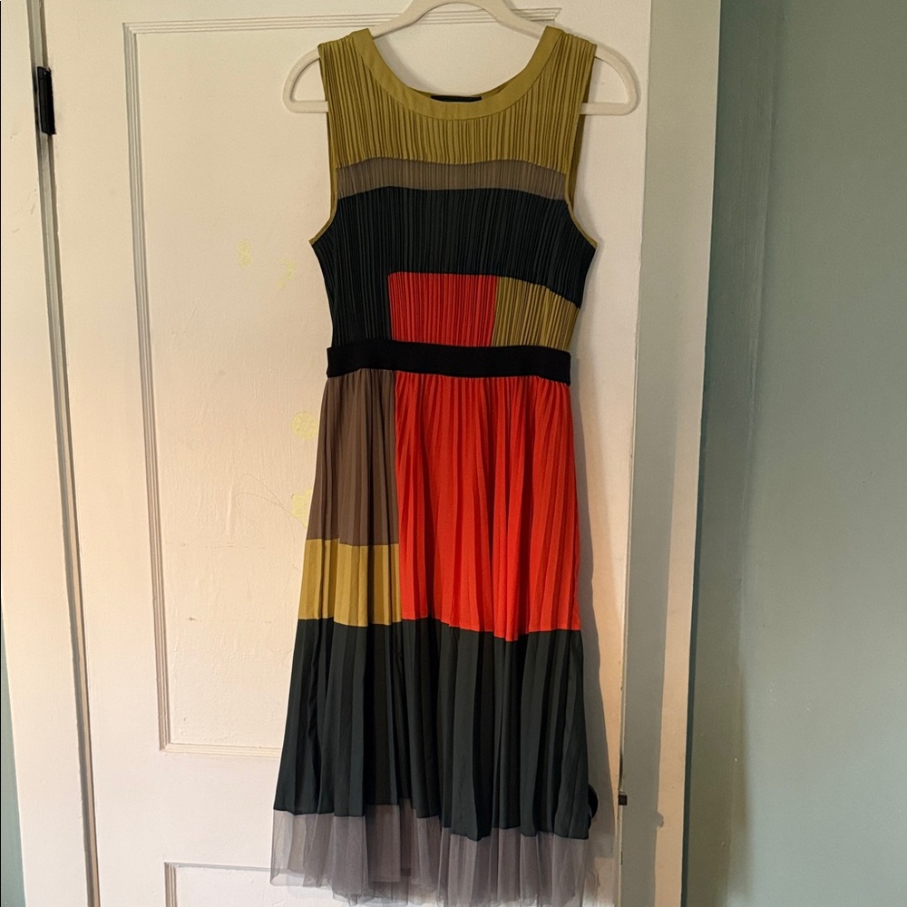 BCBGMaxAzria Mustard Pleated Dress